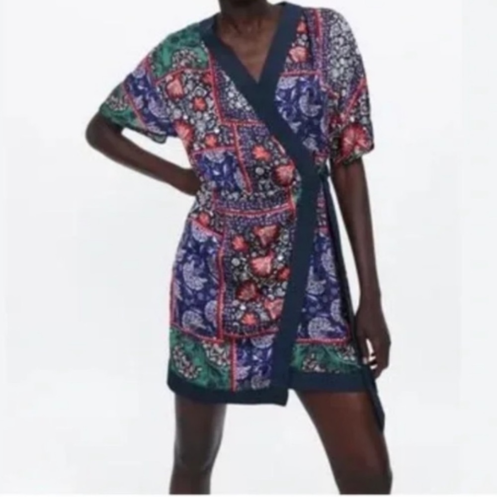 Zara Navy Blue Multi-Color Patchwork Mini Dress
